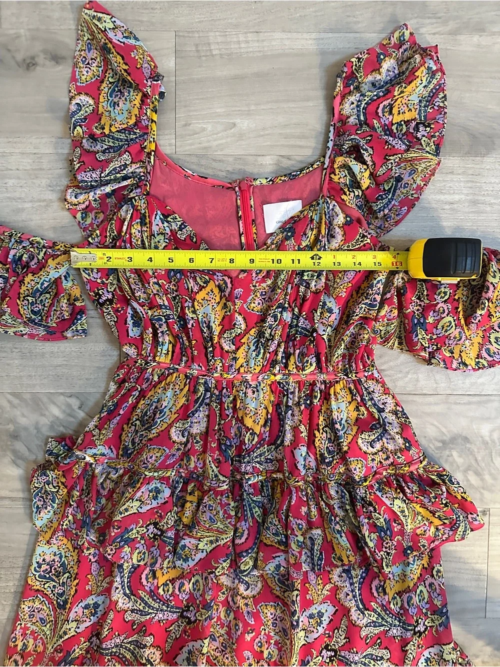 Cinq a Sept Collier Ruffle Cold Shoulder Chiffon Dress in Primrose Pink Paisley - Picture 8 of 11